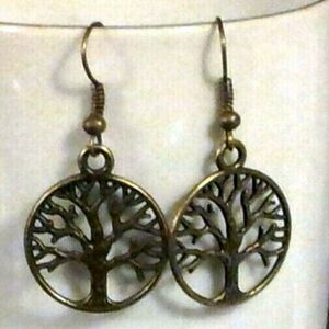 Hand Crafted Antiqued Brass Steampunk Victorian New Age Tree of Life Earrings